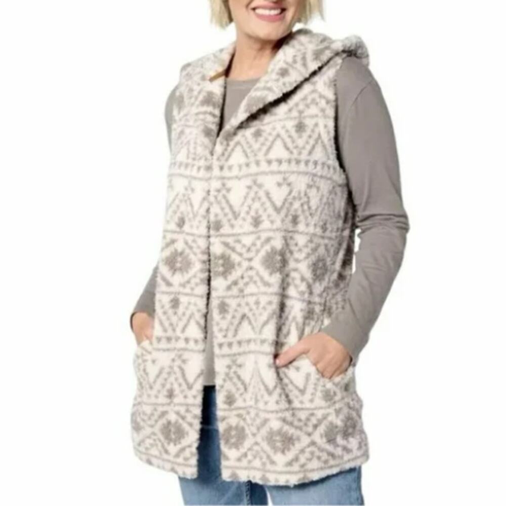 Koolaburra by UGG Cozy Sherpa Hooded Vest & Long Sleeve Tee in Gray Small